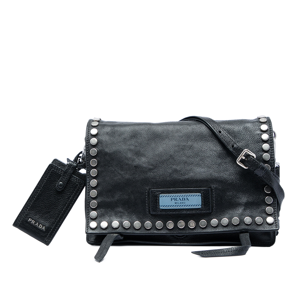 Pre-Loved Prada Glace Calf Studded Etiquette Flap